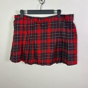 Hips & Curves 1X Red Plaid Pleated Mini Skirt Tartan Schoolgirl Grunge